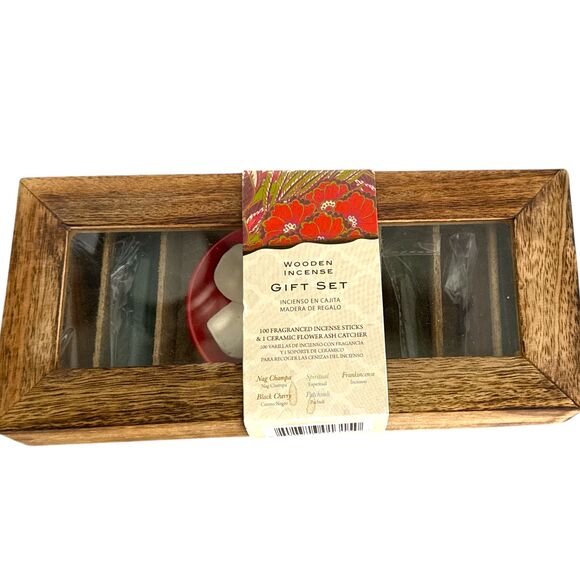 Wooden Incense Gift Set 100 Sticks & Ceramic Holder New Sealed Aromatherapy - Picture 2 of 4
